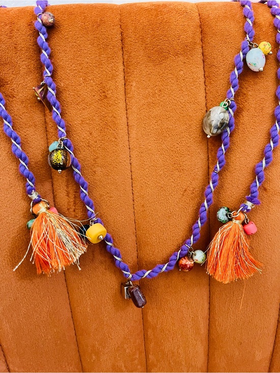 Zara Jewelry - Zara beaded Handcrafted Purple and Orange Tassel Necklace